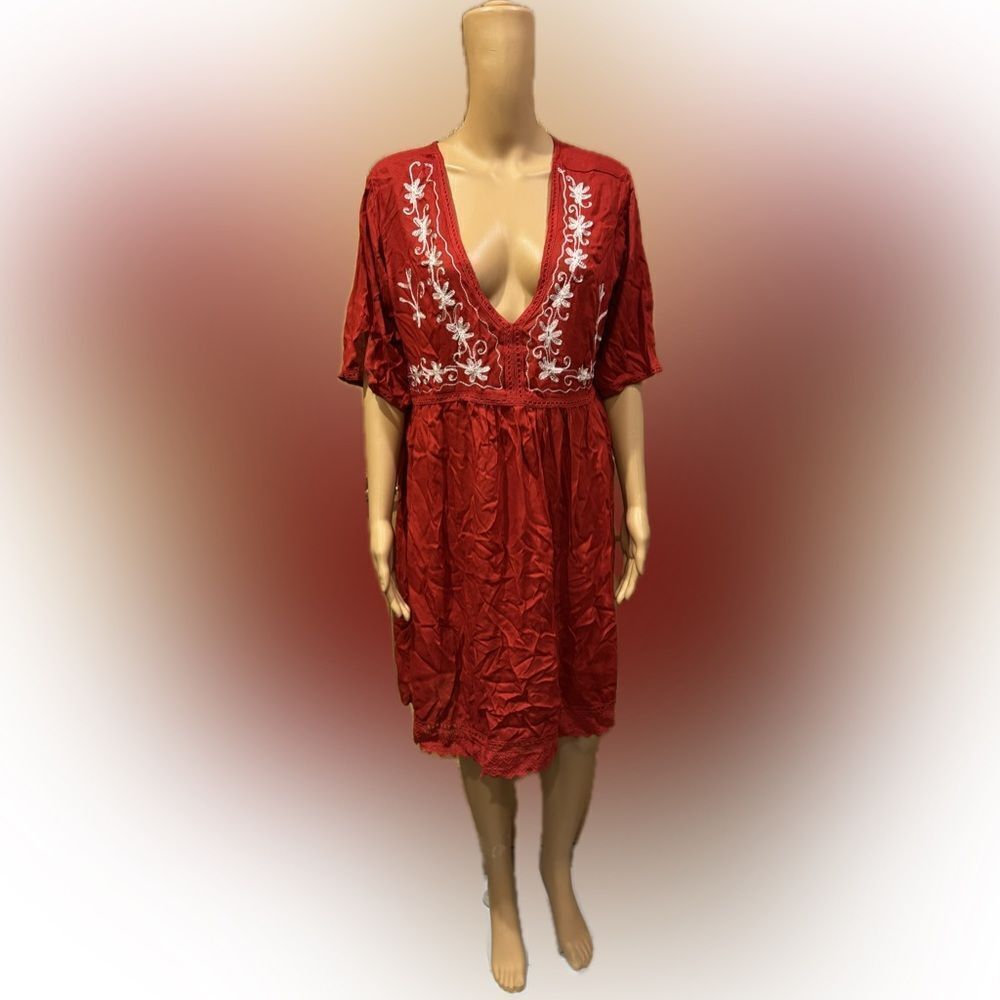 Ana K Ananda’s Collection Red Rayon Deep V-Neck B… - image 1